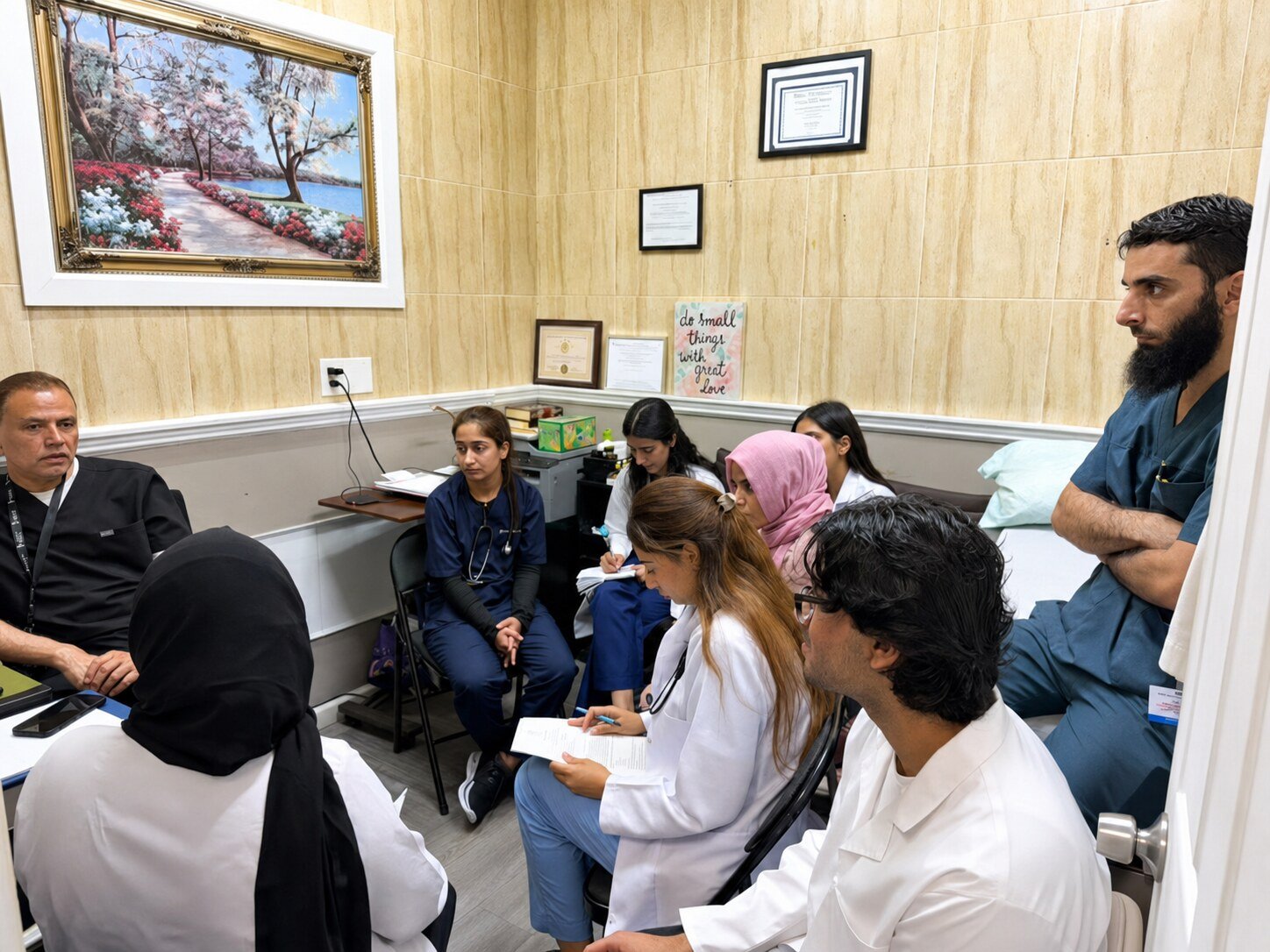 Medical externs participating in a clinical learning session